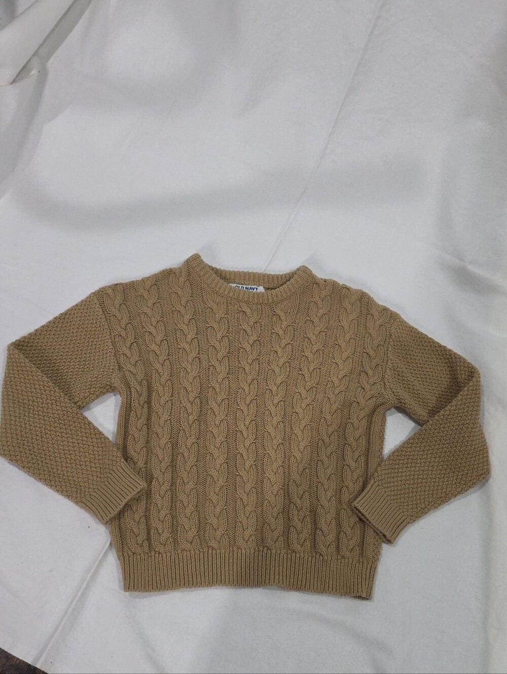 Kid Old Navy Tan Cable Knit Crewneck Sweater